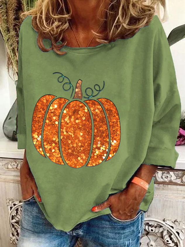 Pumpkin Print Casual Sweatshirt