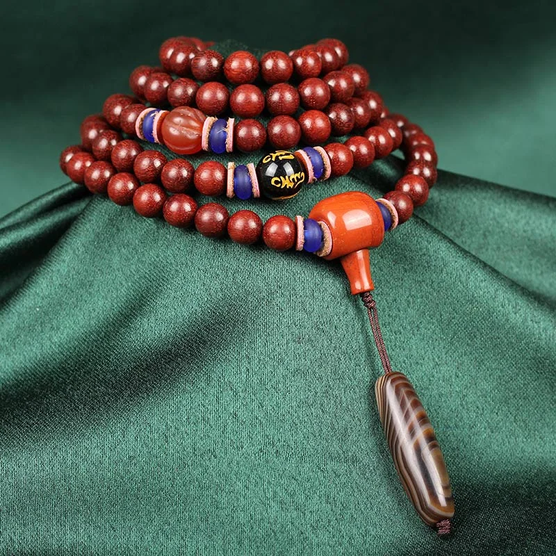 Small Leaf Red Sandalwood Tibetan Mala Necklace Bracelet