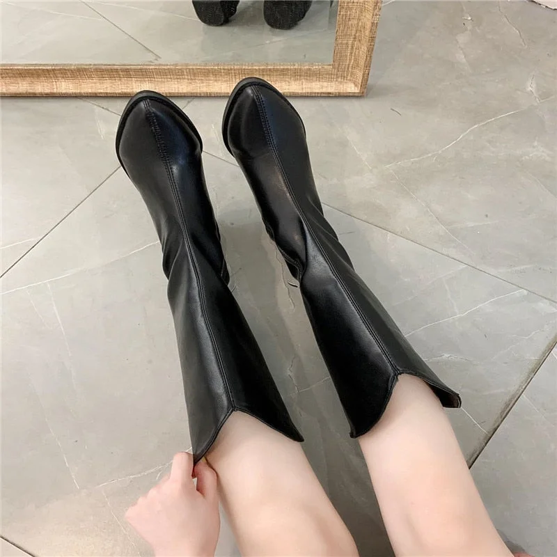 Women's Autumn Black Knight Leather Long Boots Pointed Thigh High White Boots Female Footwear zapatos de mujer Ladies Shoes Hot