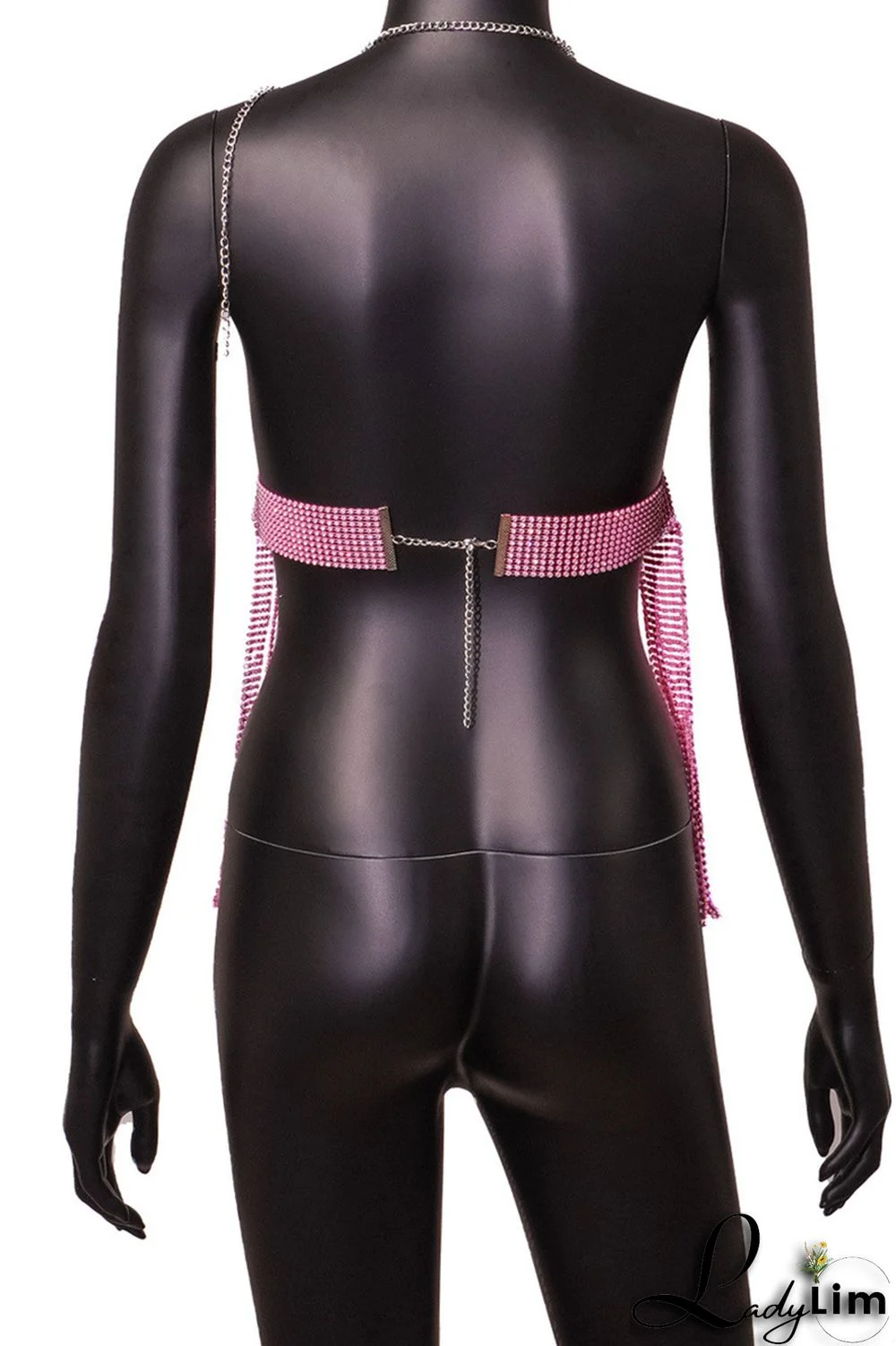 Pink Fashion Sexy Patchwork Tassel Backless Halter Tops