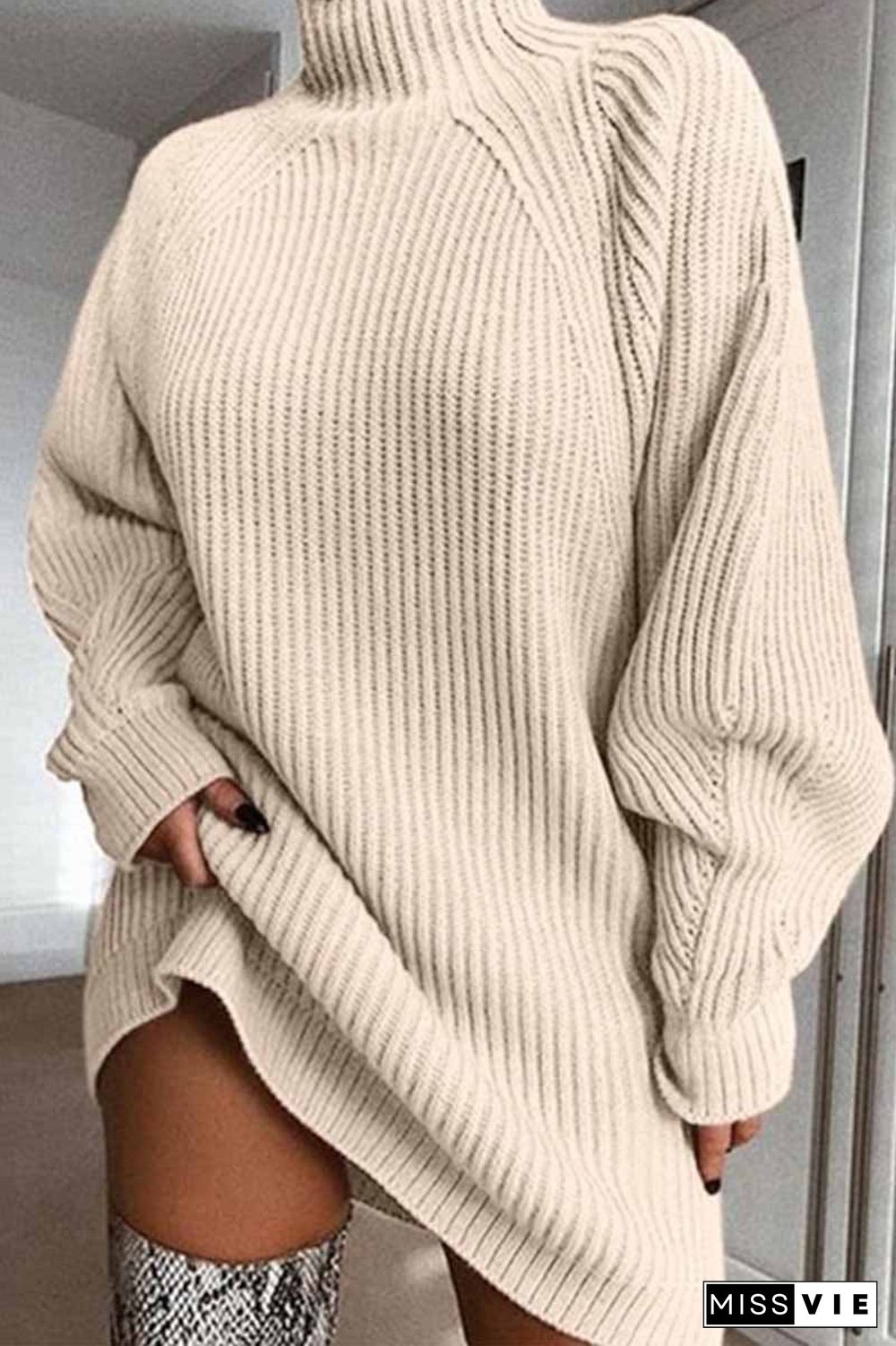 Loose High Neck Striped  Mini Dress