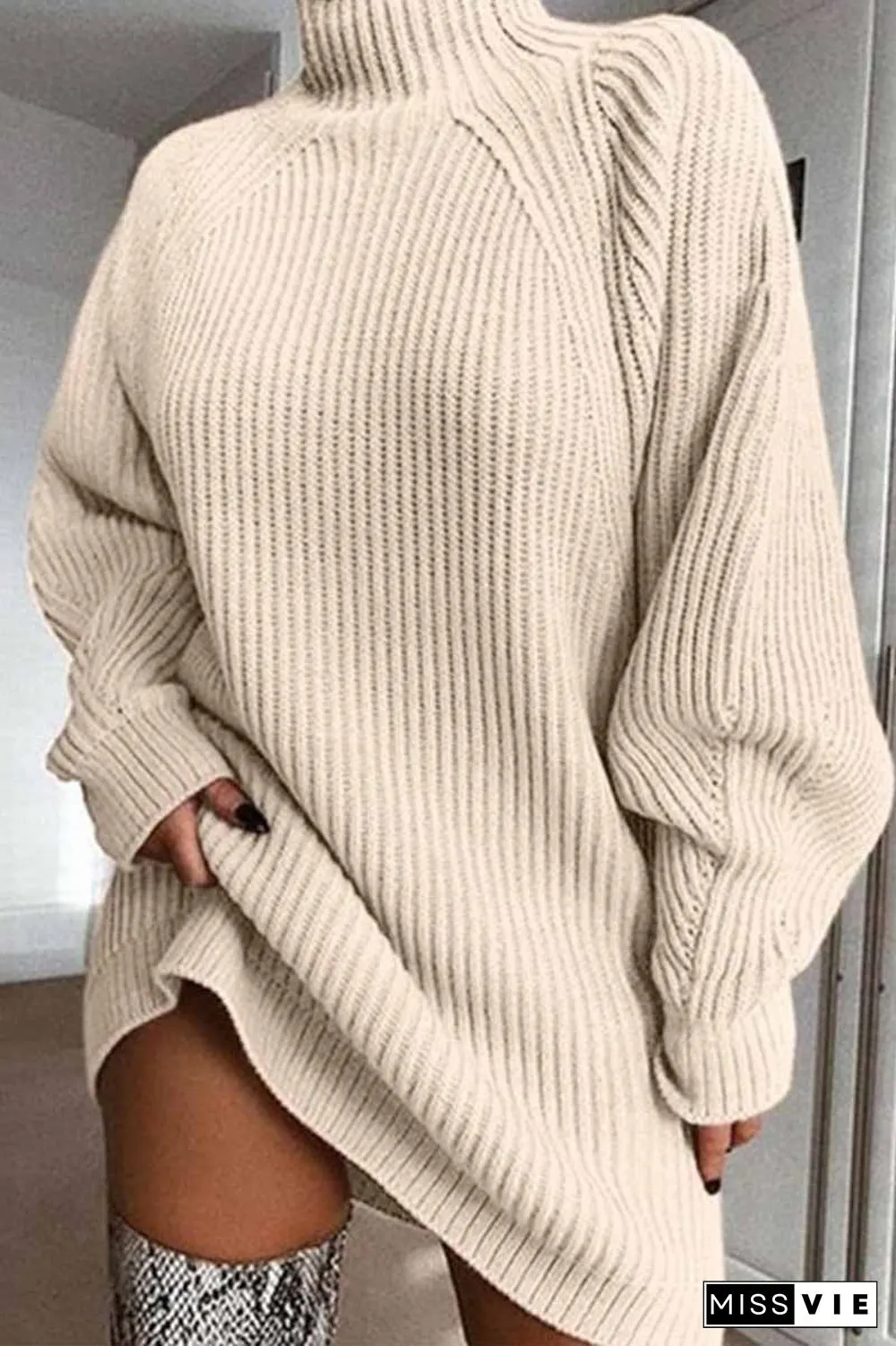 Loose High Neck Striped  Mini Dress