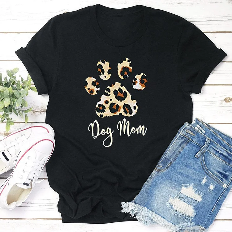 Funny Leopard Print Dog Mama  T-shirt Tee - 01698-Annaletters