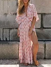 Split-Side Plunging Batwing Sleeves Maxi Dresses