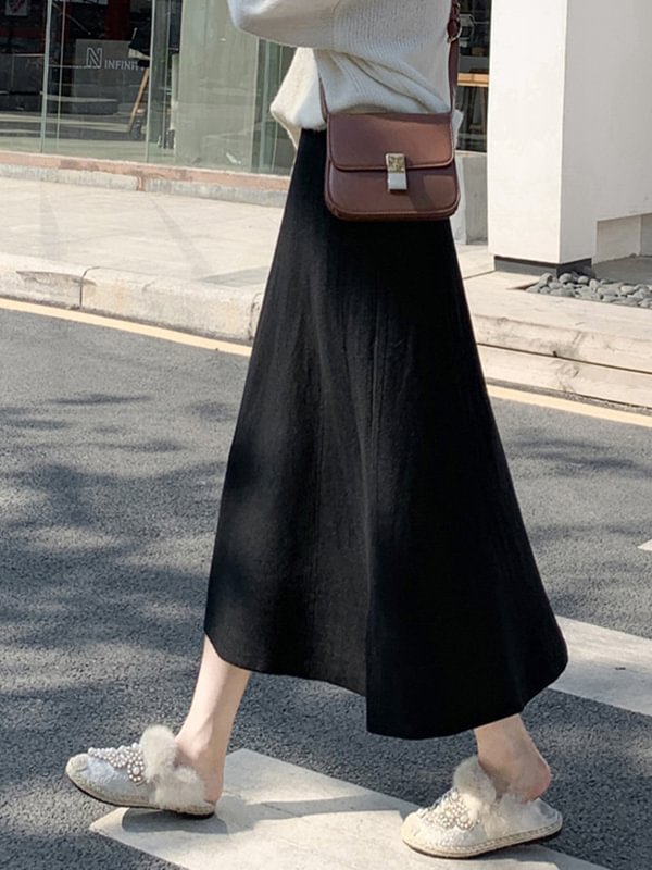 A-Line Loose Belted Solid Color Skirts Bottoms