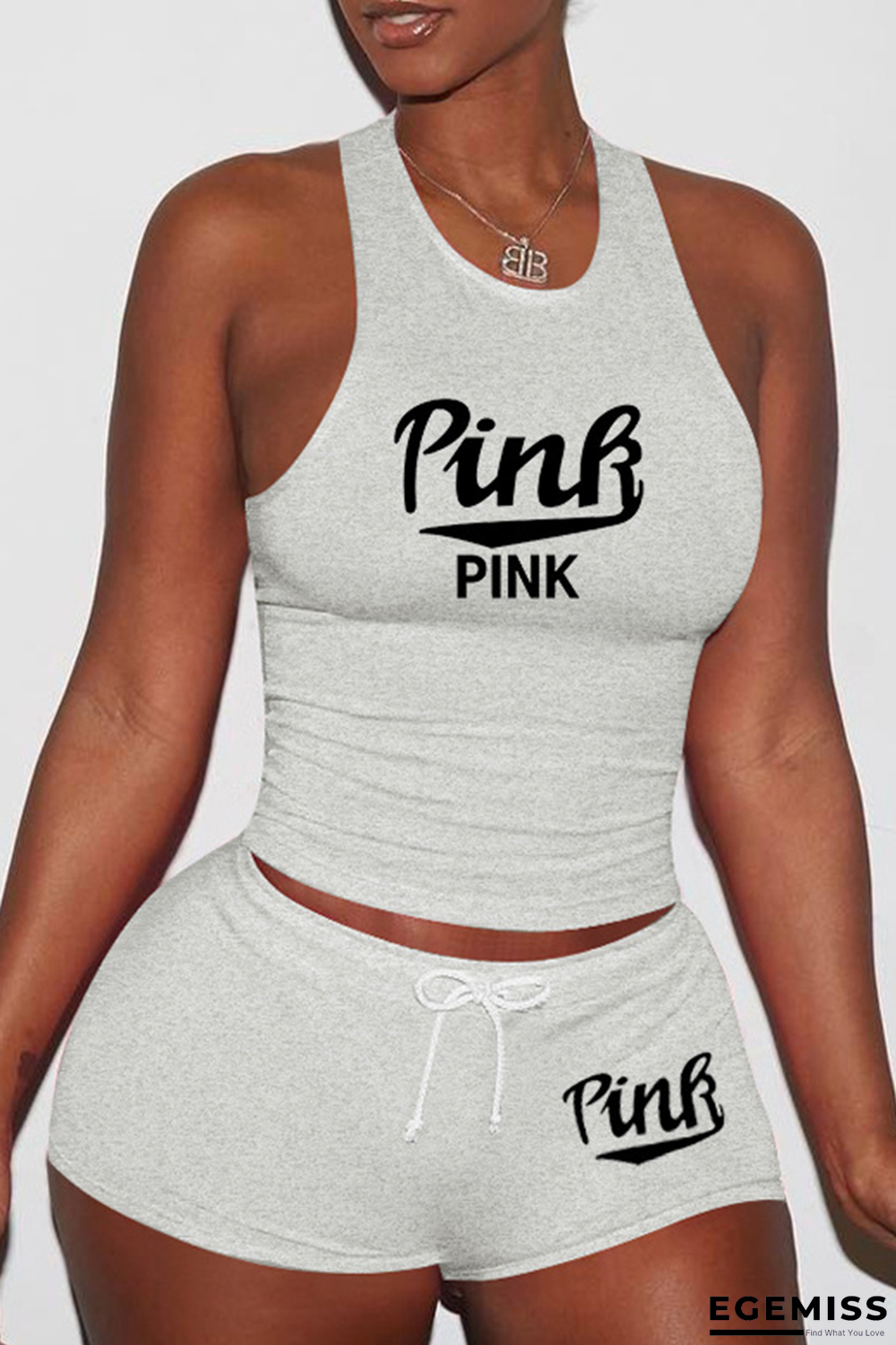 Light Gray Sexy Print Patchwork U Neck Sleeveless Two Pieces | EGEMISS