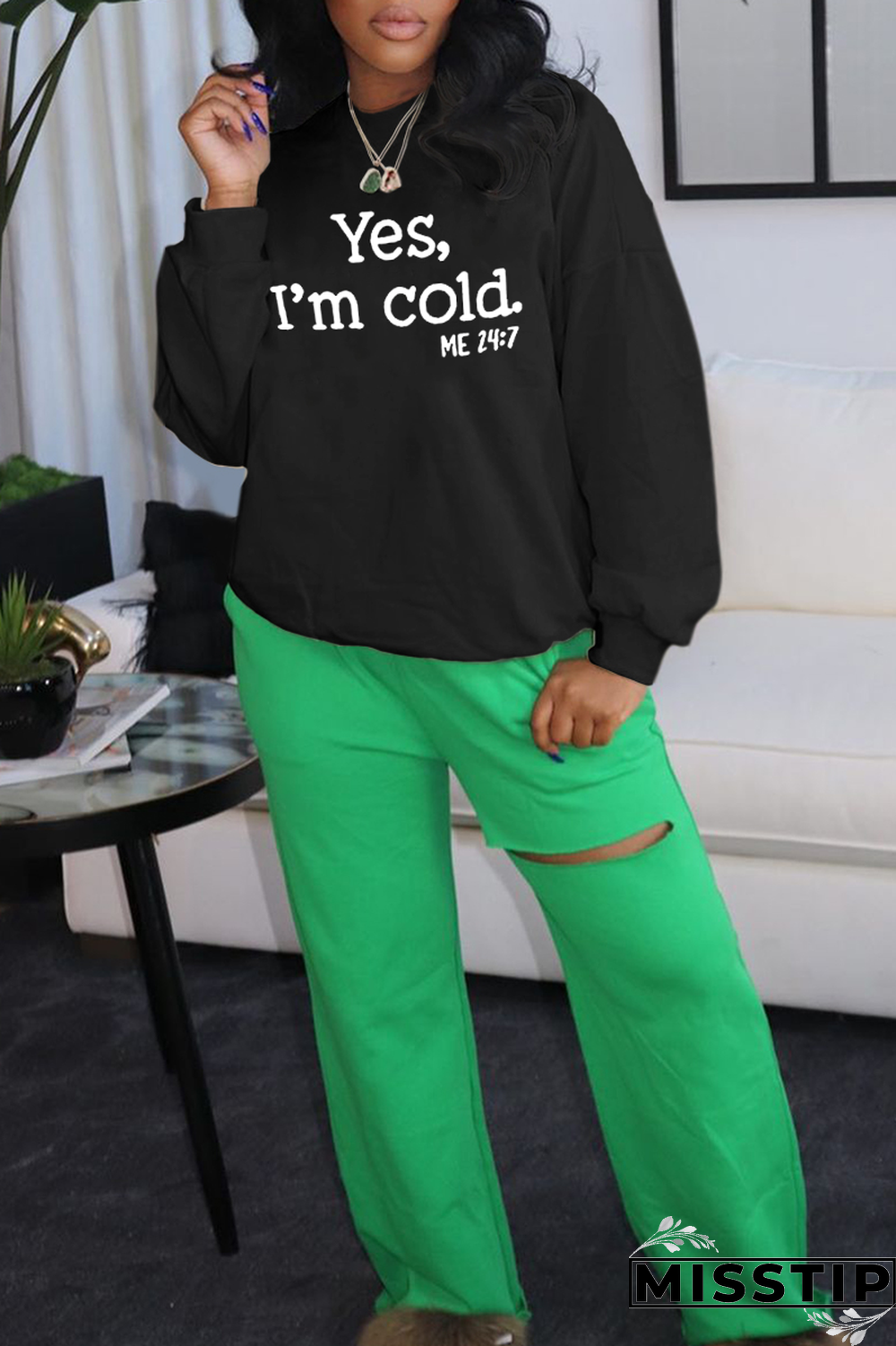 Black Daily Print Patchwork Letter O Neck Tops