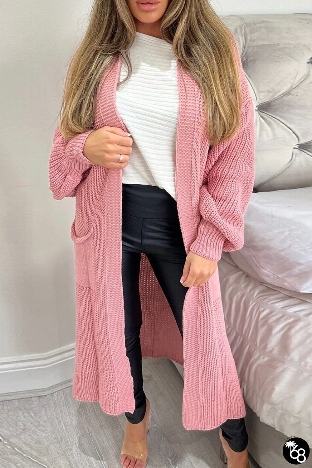 Deep Pink Casual Solid Cardigan Outerwear | 168DEAL