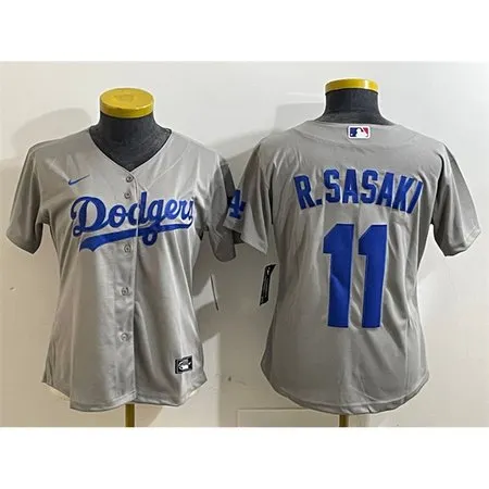 Women's Los Angeles Dodgers #11 Roki Sasaki Grey Cool Base Stitched Baseball Jersey(Run Small) 1N4Q