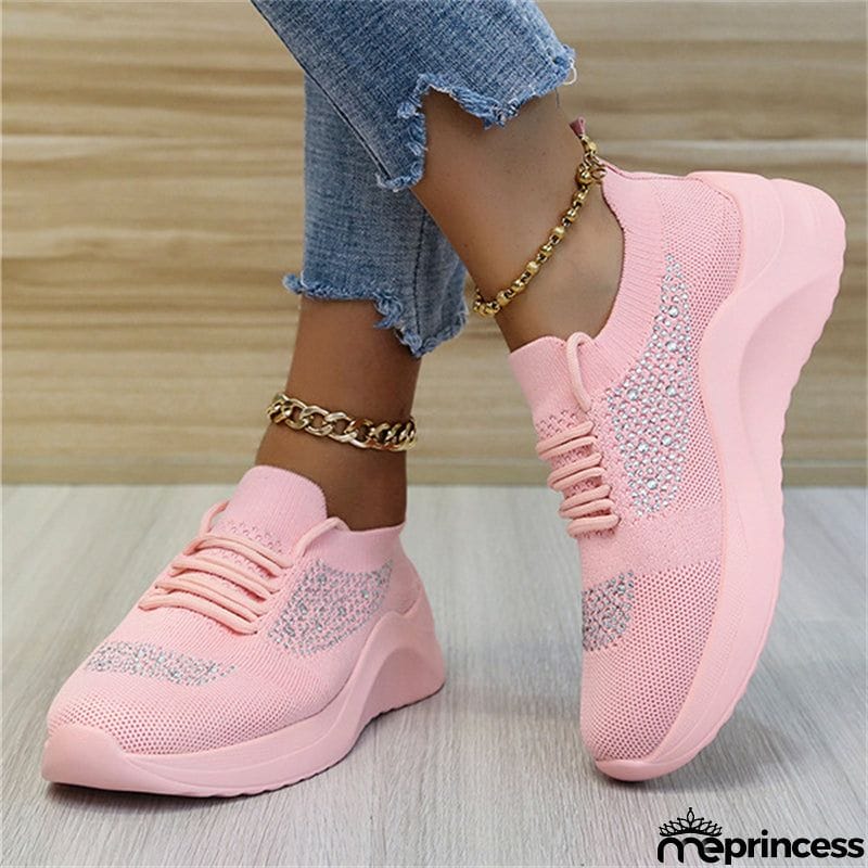 Lady Summer Trendy Solid Color Rhinestone Walking Sneakers