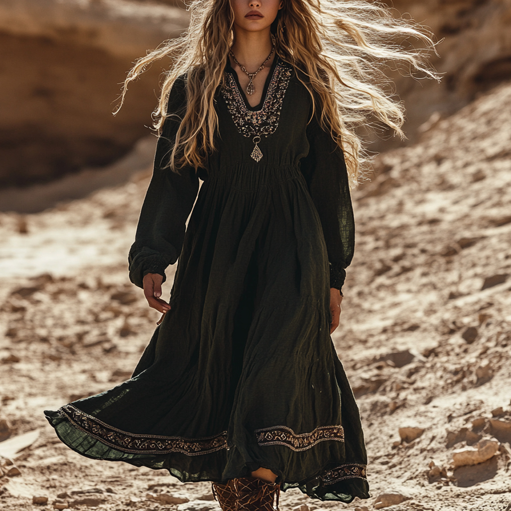 Desert Style Holiday Bohemian Vintage Linen Casual Dress