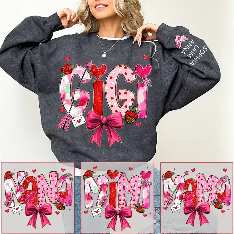 Personalized Gigi Valentine Sweatshirt, Cute Bow and Strawberry Design for Grandma and Kids