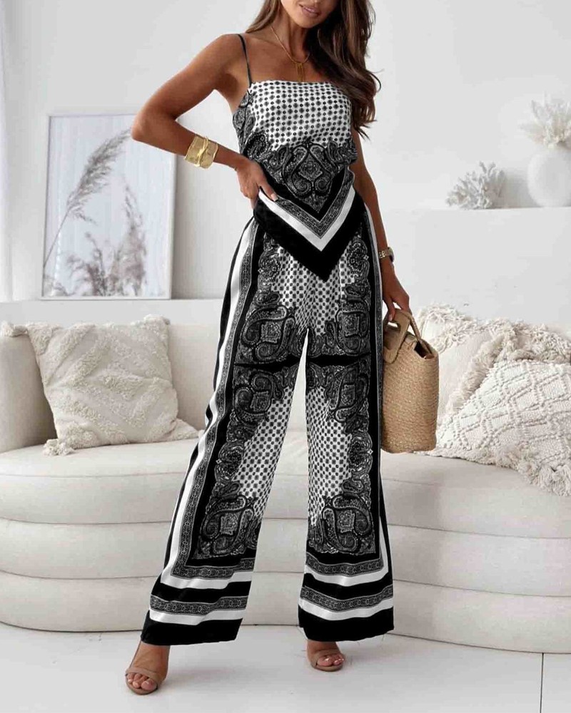 Rotimia Stylish Printed Lace-Up Vest & Pants Two-Piece Set