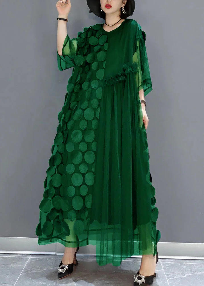 Green Tulle Party Dresses O-Neck Asymmetrical Half Sleeve