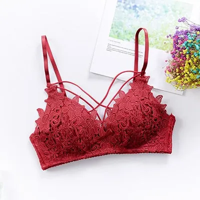 DERUILADY Sexy Lingerie Women Lace Floral Embroidery Bra Underwear Fashion Seamless Push Up Bras Wireless Adjusted Bralette