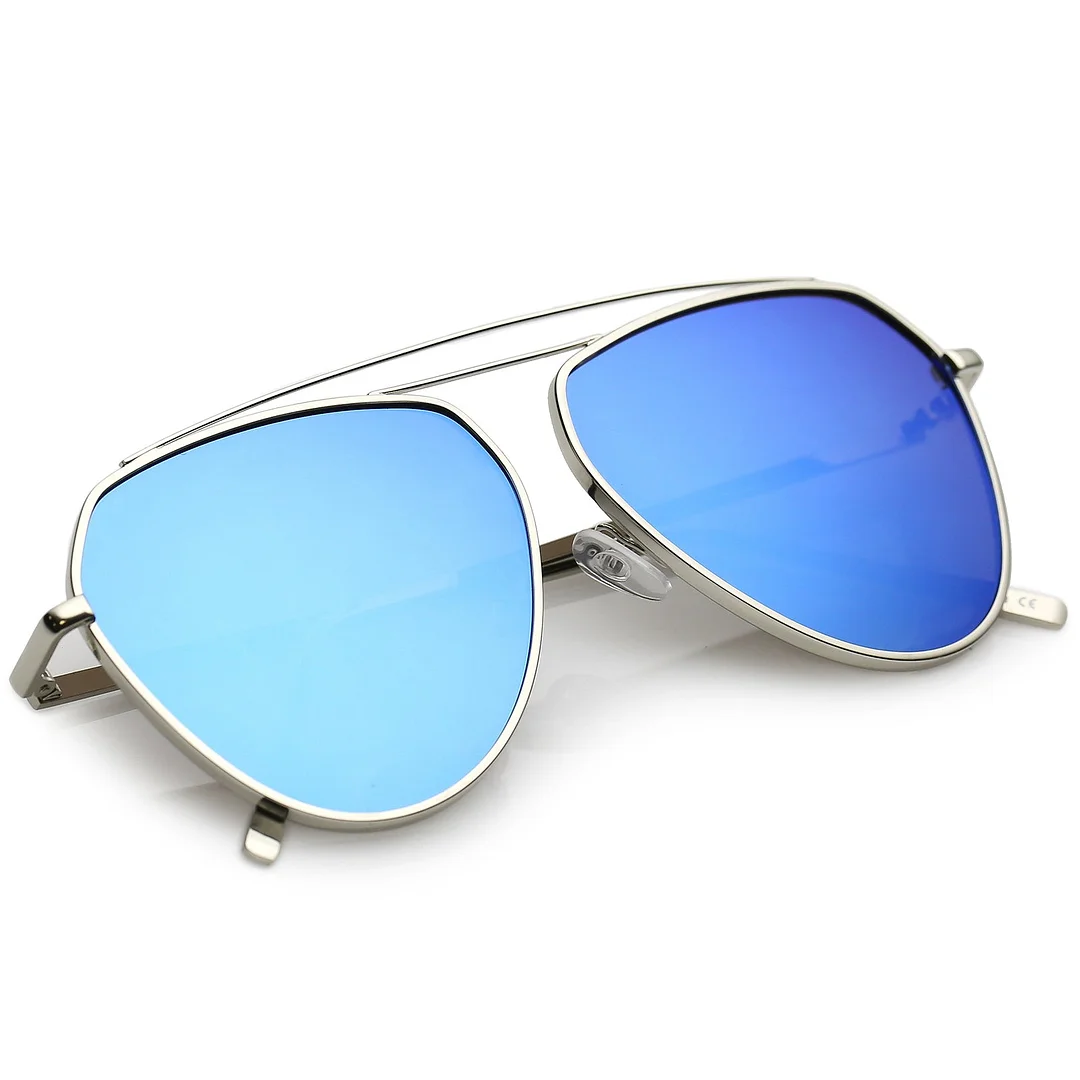 Oversize Metal Aviator glasses Curved Crossbar Colored Mirror Flat Lens 59mm