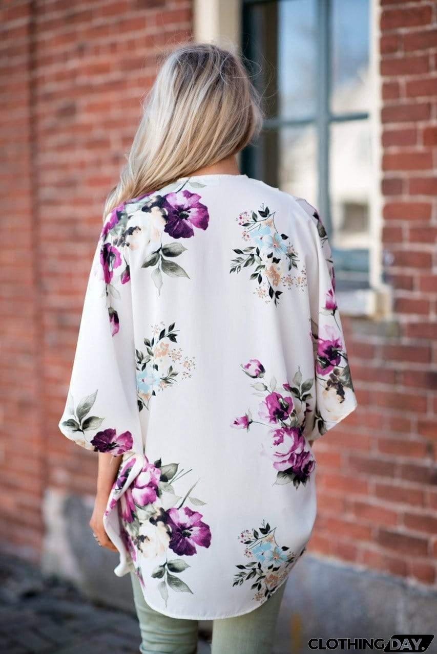 Bohemia Flower Print Summer Beach Women's Cardigan Loose Chiffon Coat