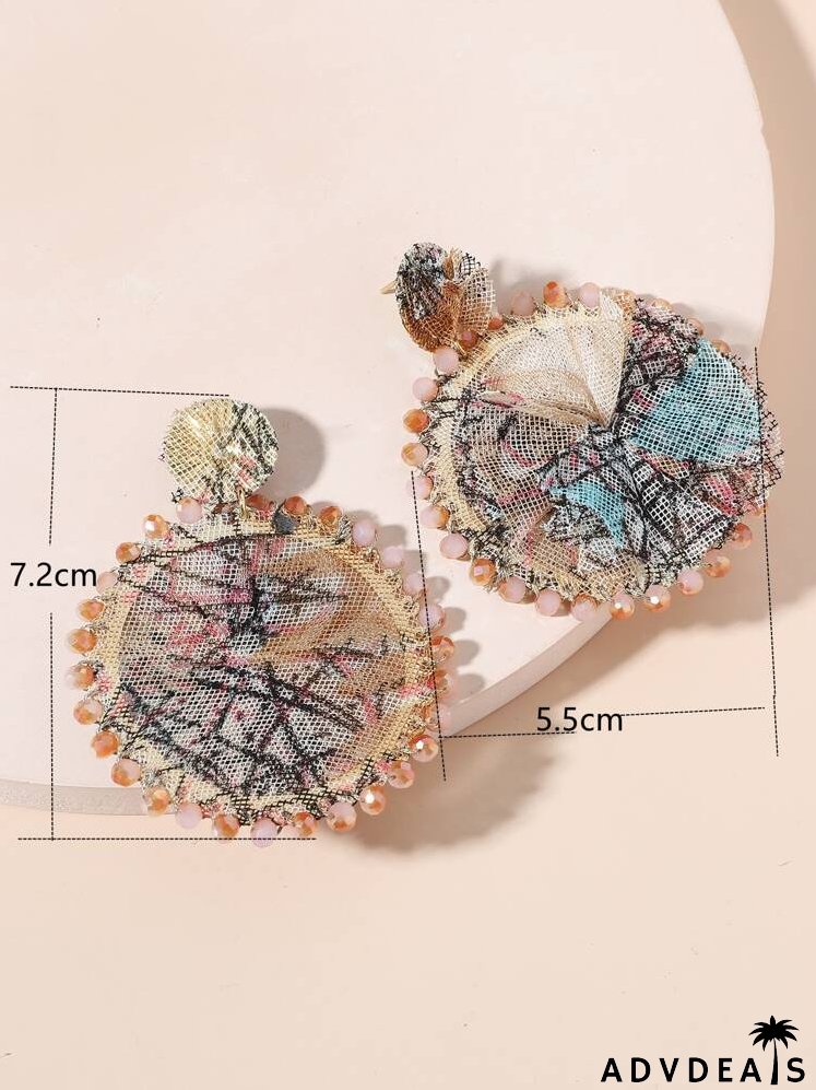 Lace & Crystal Decor Round Drop Earrings