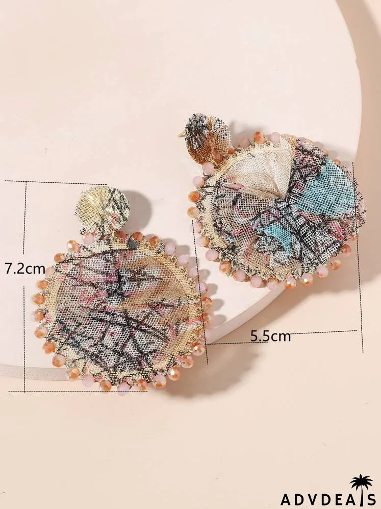 Lace & Crystal Decor Round Drop Earrings