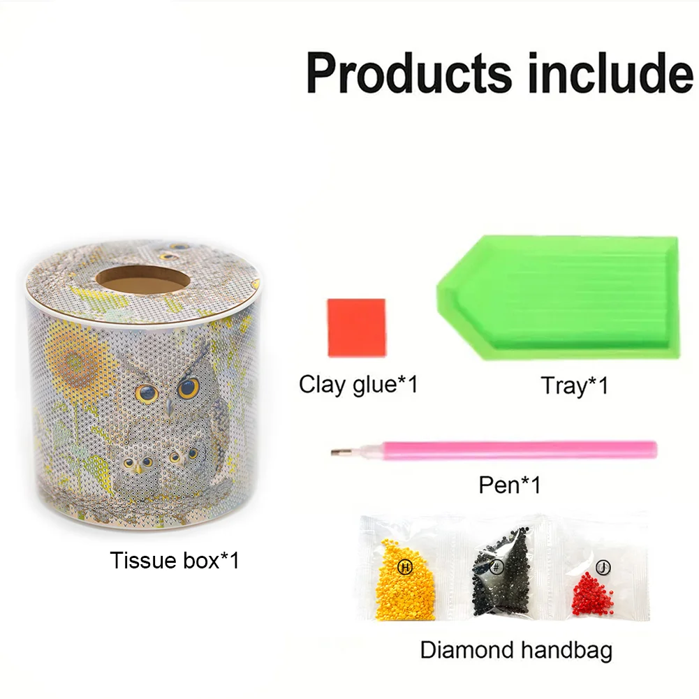 Owl DIY Diamond Painting Handmade Tissue Holder Rhinestones Crystal Tissue Box