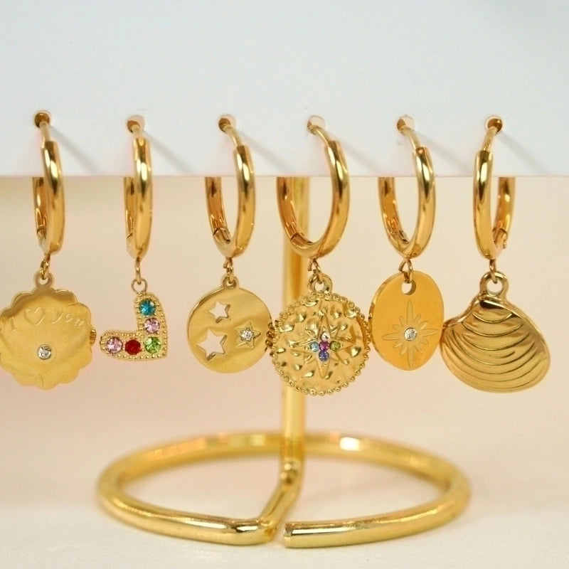 1 Pair Minimalist Cross Devil’s Eye Moon 304 Stainless Steel Drop Earrings