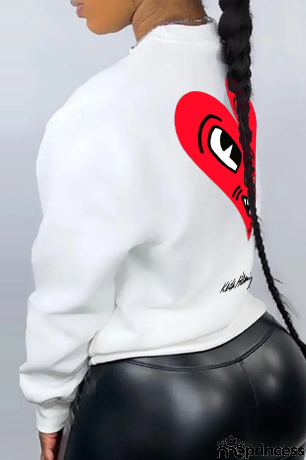 White Casual Street Print Patchwork Letter O Neck Tops