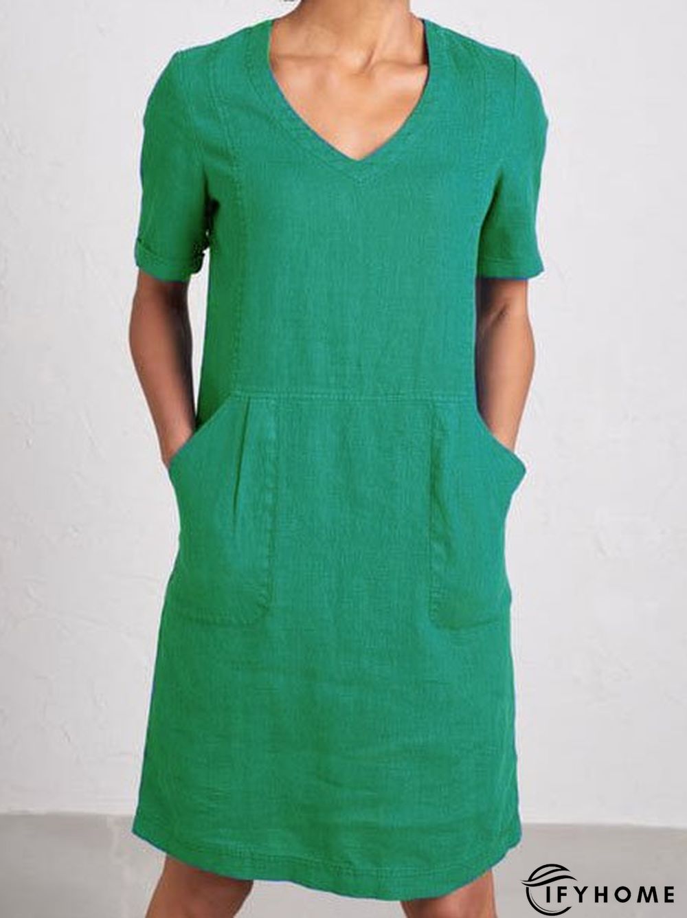 Solid Sweetheart Pockets Short Sleeve Dress | IFYHOME