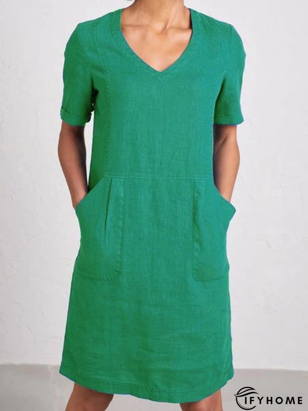 Solid Sweetheart Pockets Short Sleeve Dress | IFYHOME