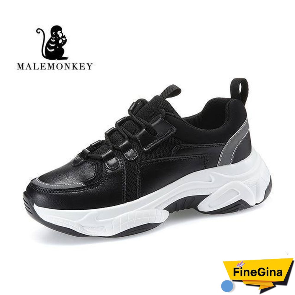 Fashion Sport Casual Sneakers Women Spring Autumn Leather Breathable Comfortable Sneaker Platform Shoes Women Black