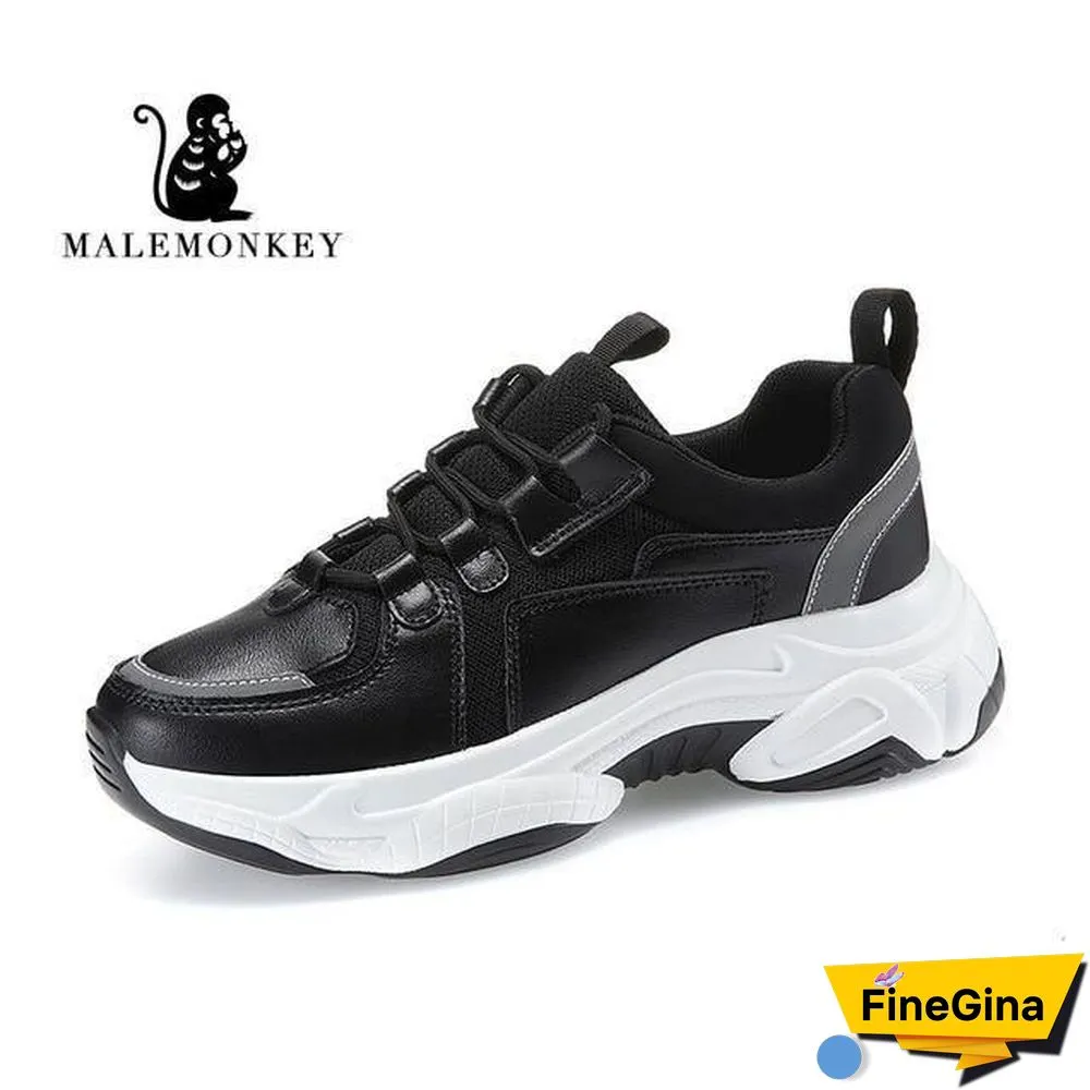 Fashion Sport Casual Sneakers Women Spring Autumn Leather Breathable Comfortable Sneaker Platform Shoes Women Black