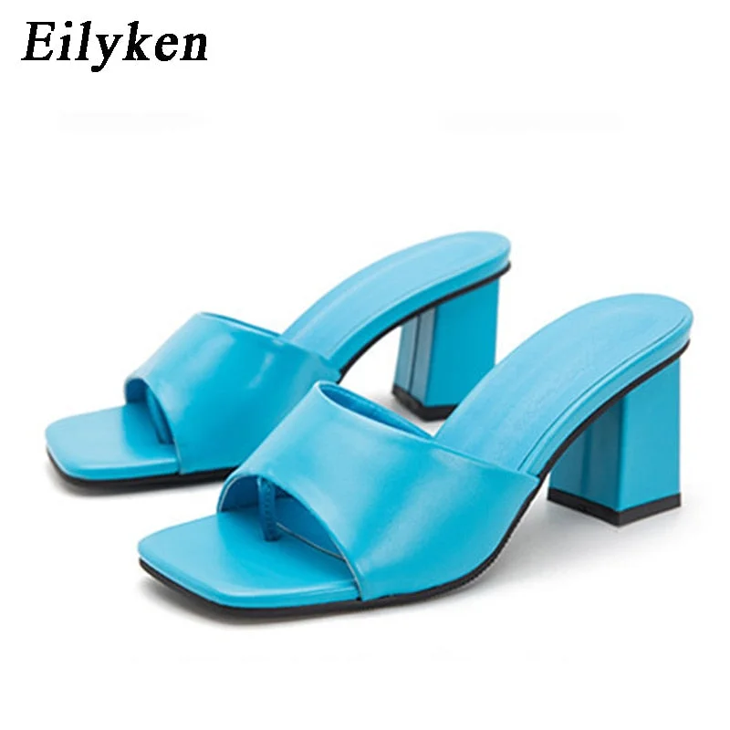 Eilyken 2022 New Women Slipper Summer Outdoor Sandal Square High Heel Slip On Flip Flop Elegant Women Slides Sandal size 41 42