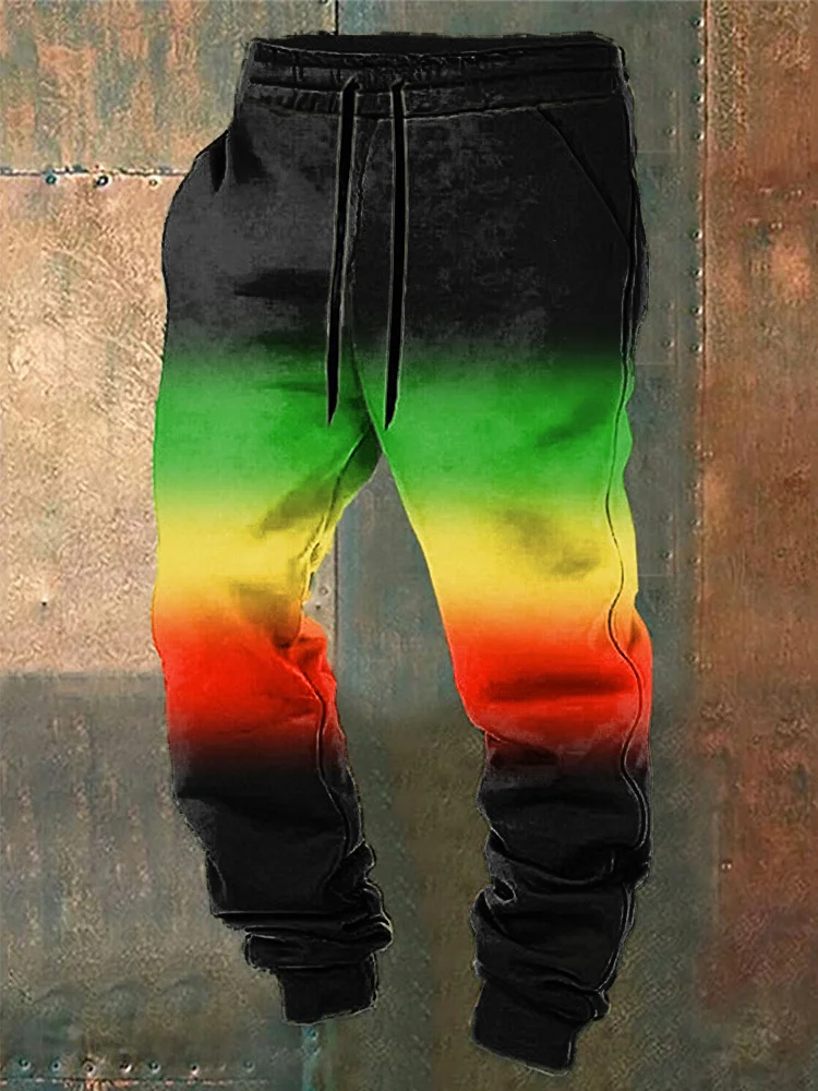 Reggae Colorblock Casual Cozy Elastic Waist Tie Sweatpants