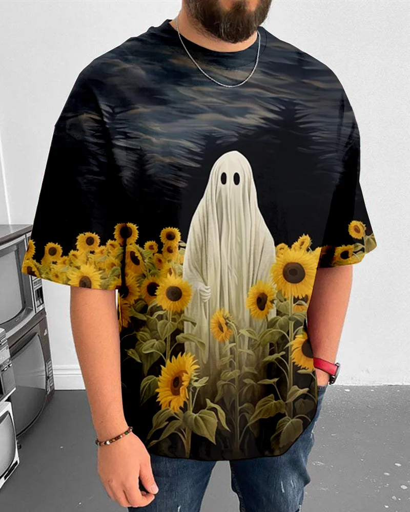 Suitmens Men's Halloween Ghost Pattern Short Sleeve T-Shirt 045