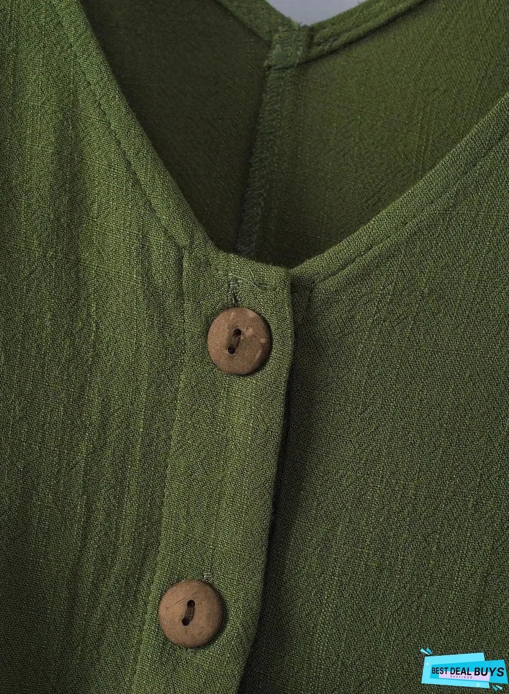 Green Button V Neck Romper with Belt