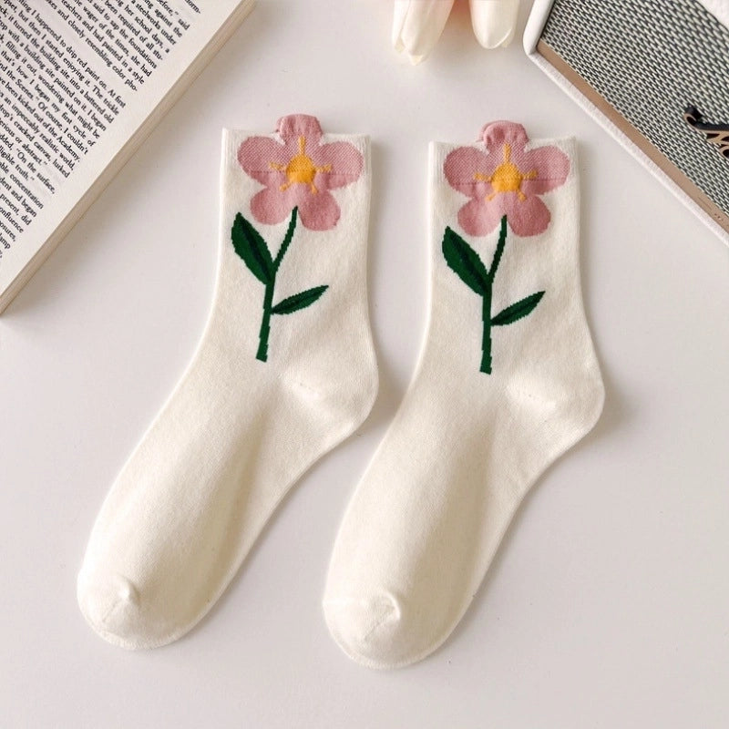 Women’s Casual Flower Cotton Crew Socks A Pair
