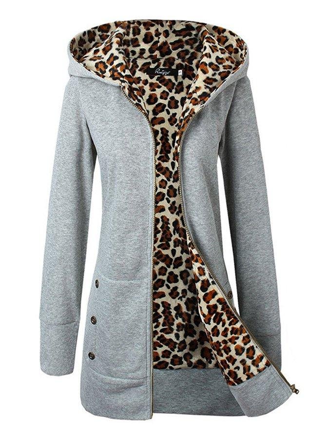 Hooded Leopard Simple Cotton Regular Fit Outerwear - VSMEE