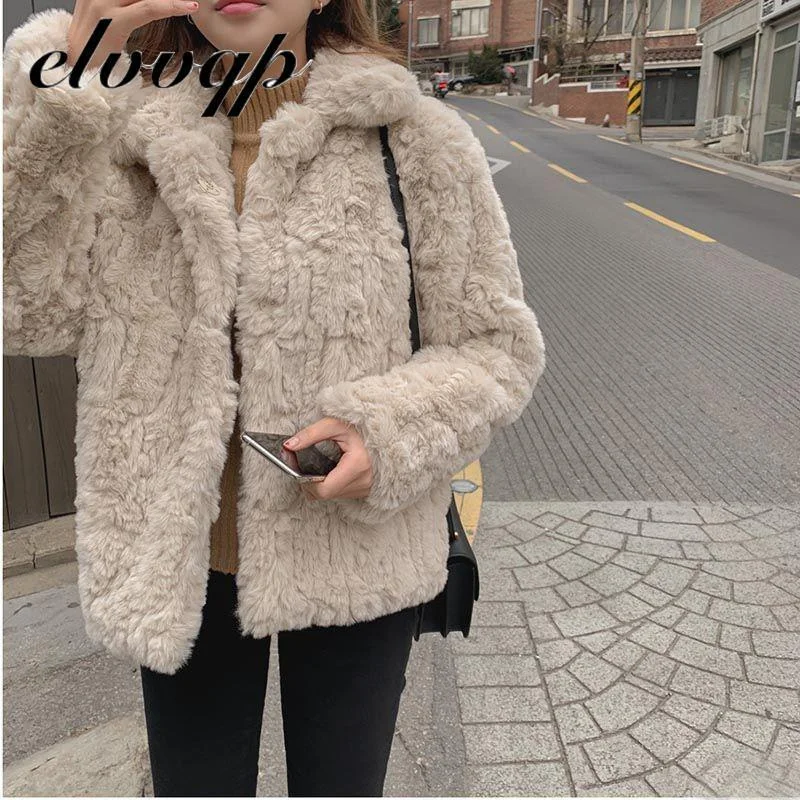 Winter Women High Quality Faux Rabbit Fur Coat Luxury Fur Coat Loose Lapel Overcoat Thick Warm Female Plush Coats 2020 New