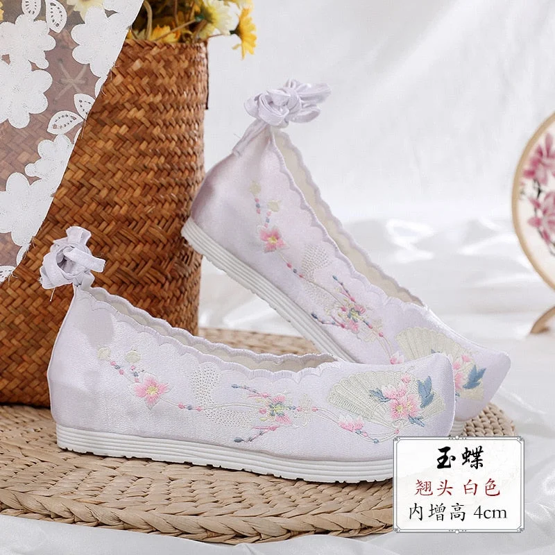 New Hanfu shoes, embroidered shoes, women's antiquity shoes, heightened Chinese elements, ancient bow shoes
