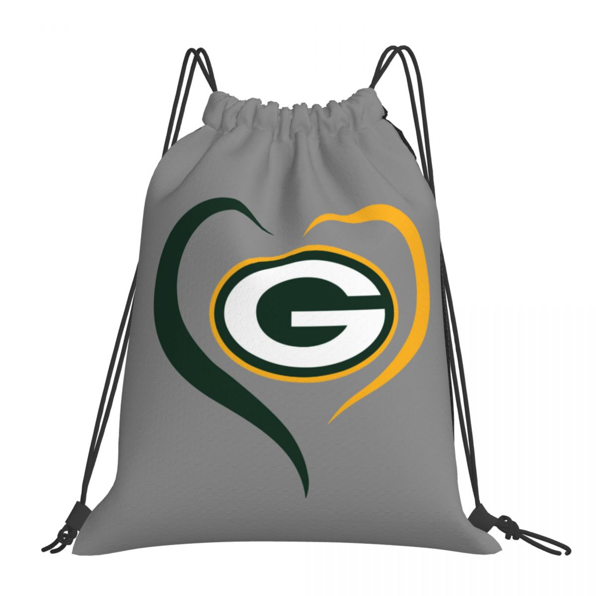 Green Bay Packers Heart Waterproof Adjustable Lightweight Gym Drawstring Bag