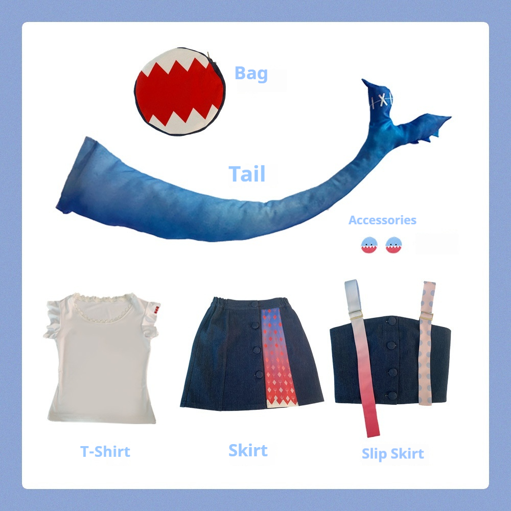 [Wetrose] In Stock Gawr Gura Daily Casual Outfit Dress Cat Shark Hololive EN Vtuber Cosplay Costume Wig Full Set