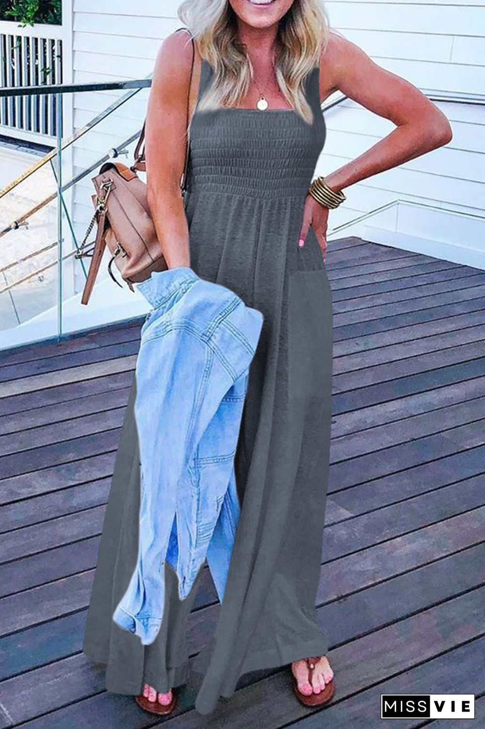 Casual Solid Split Joint Square Collar Straight Jumpsuits(6 colors)