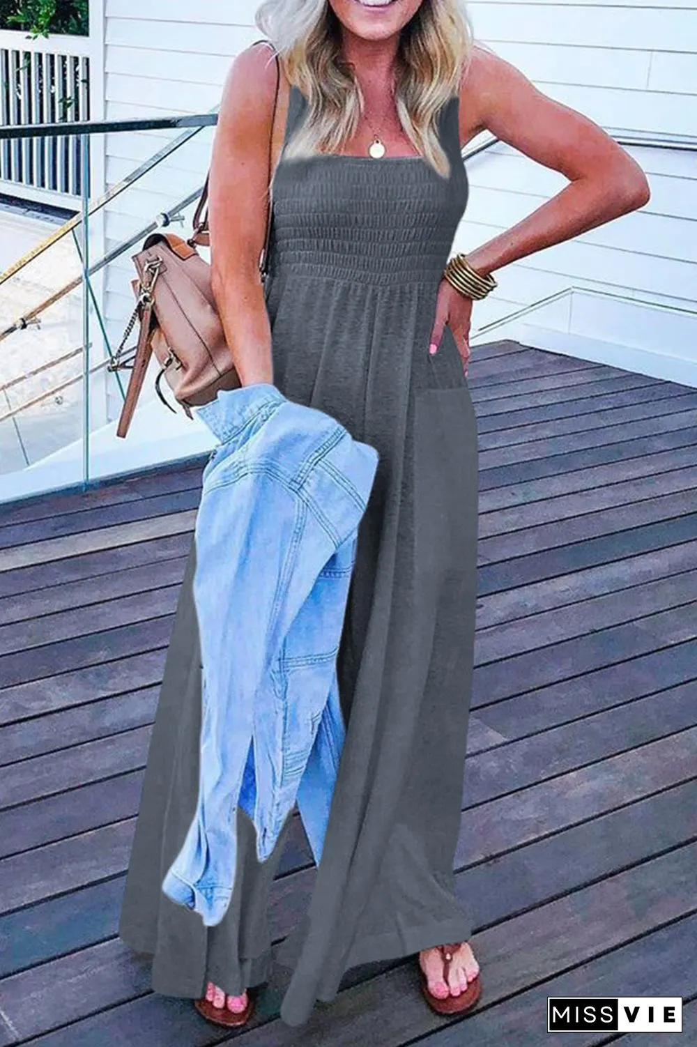 Casual Solid Split Joint Square Collar Straight Jumpsuits(6 colors)