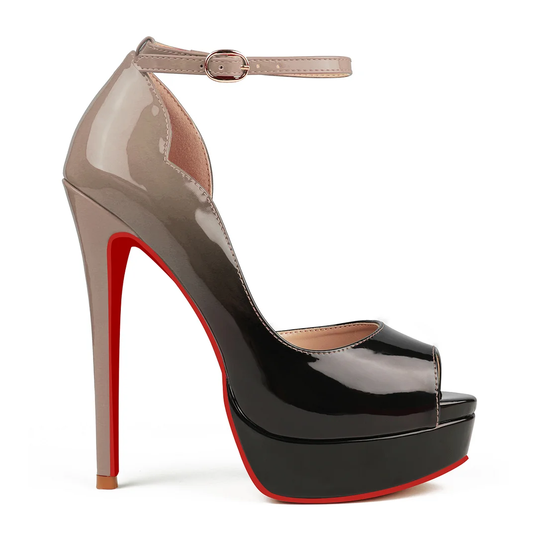 150mm Women's High Platform Ankle Strap Pumps Red Bottom Stiletto Gradient Heels-MERUMOTE