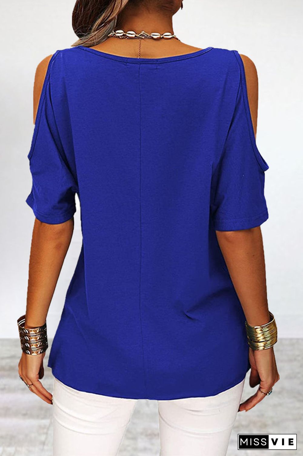 Casual Simplicity Solid Asymmetrical O Neck T-Shirts