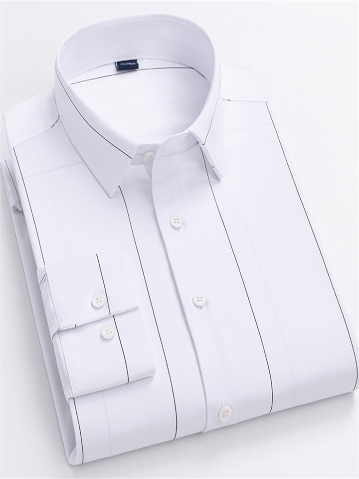 New Male Slim Business Formal Men's Shirts Printed Thin Casual Shirt Bamboo Fiber Slim Long-sleeved Shirt