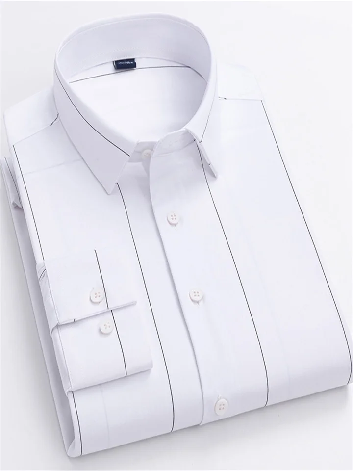 New Male Slim Business Formal Men's Shirts Printed Thin Casual Shirt Bamboo Fiber Slim Long-sleeved Shirt-Cosfine
