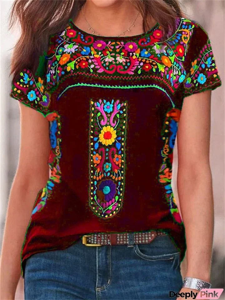 Round Neck Printed Short Sleeve T-Shirts