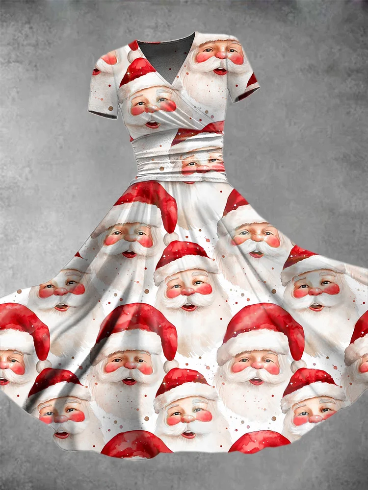 Vintage Christmas Santa Fun And Cute Printed Fashion Dress