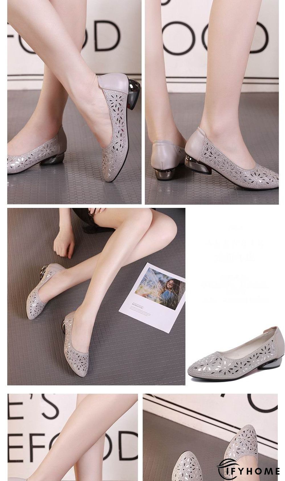 Crystal Low Heels Women shoes Soft Genuine Leather Female Shoes Women Slip On Footwear Square Heel Ladies Shoes | IFYHOME