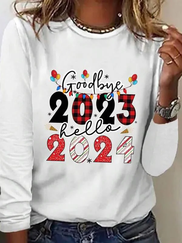 Women's 2024 New Year Printed Tops
